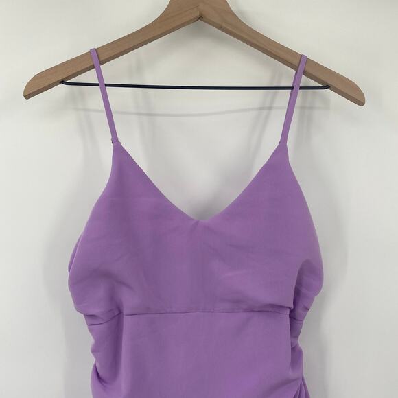 Hello Molly Mini Dress V Neck Ruffle Trim Bodycon Fitted Lilac Purple Womens 6 - Picture 5 of 11